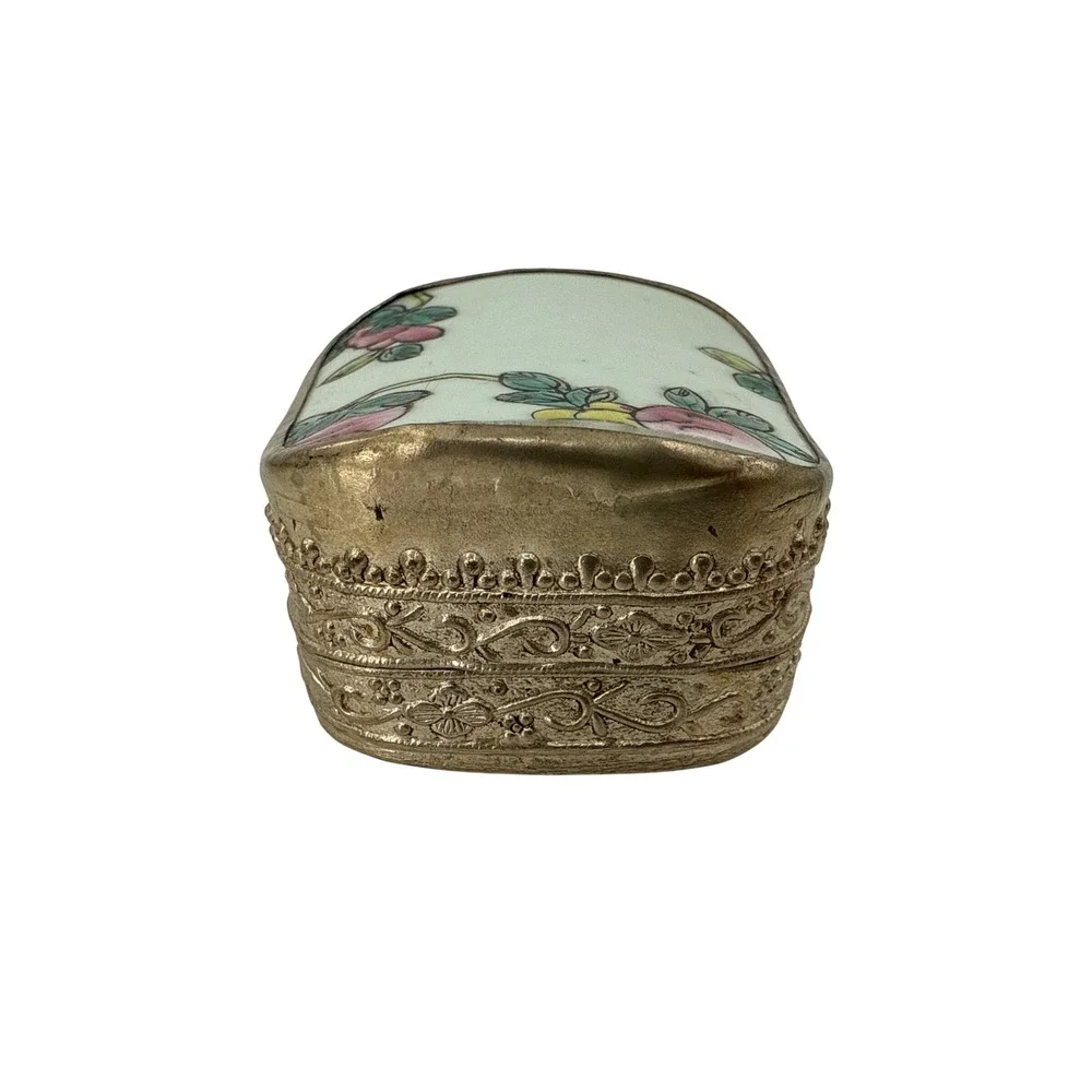 Vintage Decorative Trinket‎ Box Ceramic Floral Metal Ornate Keepsake not hinged